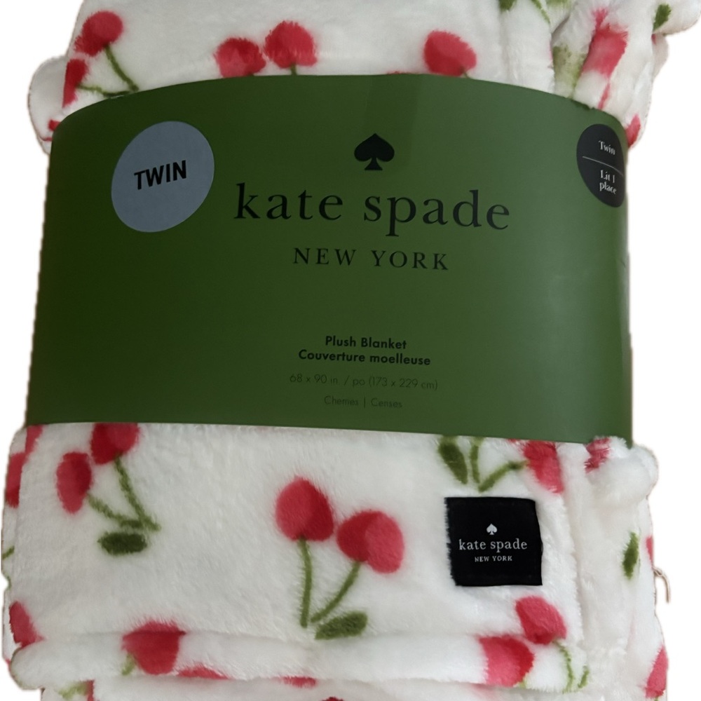 Kate Spade White and Red Cherries Plush Throw Blanket